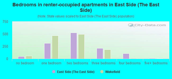 Bedrooms in renter-occupied apartments in East Side (The East Side)