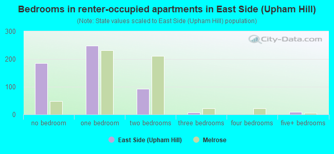 Bedrooms in renter-occupied apartments in East Side (Upham Hill)
