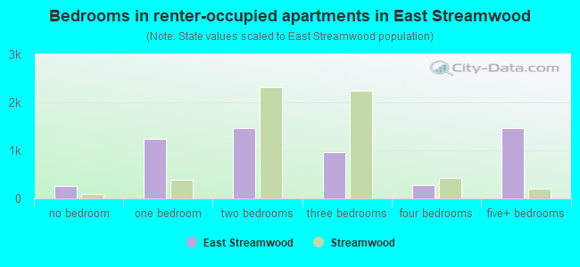 Bedrooms in renter-occupied apartments in East Streamwood
