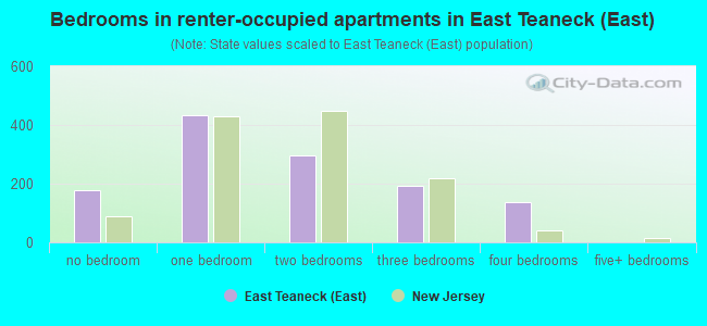 Bedrooms in renter-occupied apartments in East Teaneck (East)