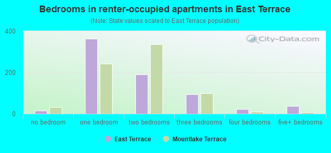 Bedrooms in renter-occupied apartments in East Terrace