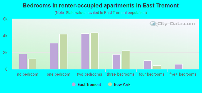 Bedrooms in renter-occupied apartments in East Tremont
