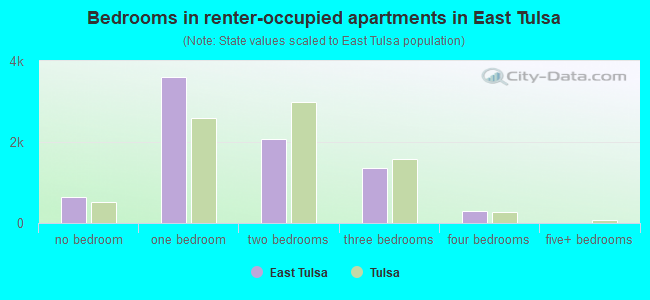 Bedrooms in renter-occupied apartments in East Tulsa
