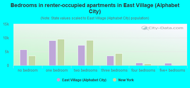 Bedrooms in renter-occupied apartments in East Village (Alphabet City)