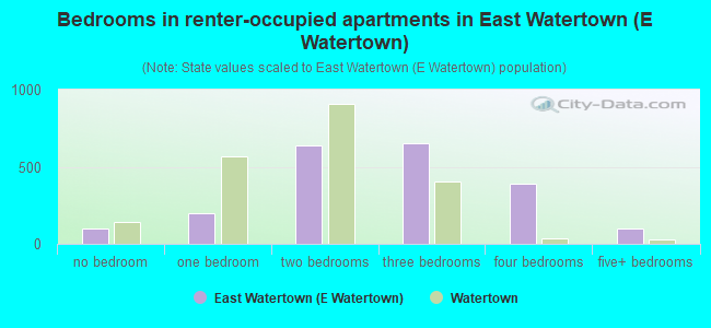 Bedrooms in renter-occupied apartments in East Watertown (E Watertown)