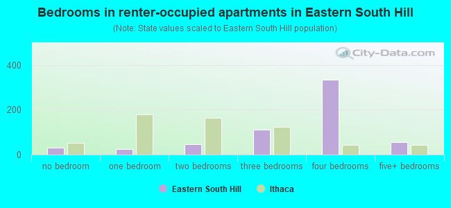 Bedrooms in renter-occupied apartments in Eastern South Hill