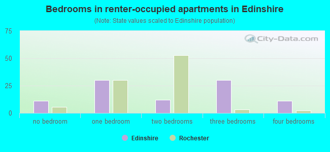 Bedrooms in renter-occupied apartments in Edinshire