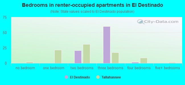 Bedrooms in renter-occupied apartments in El Destinado