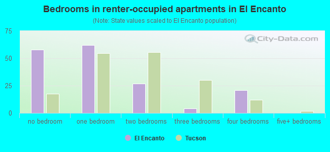 Bedrooms in renter-occupied apartments in El Encanto