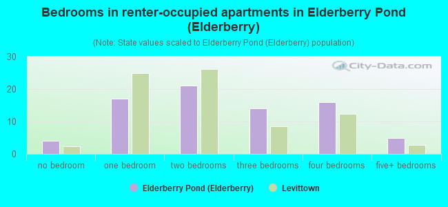 Bedrooms in renter-occupied apartments in Elderberry Pond (Elderberry)