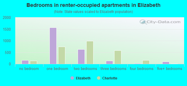 Bedrooms in renter-occupied apartments in Elizabeth