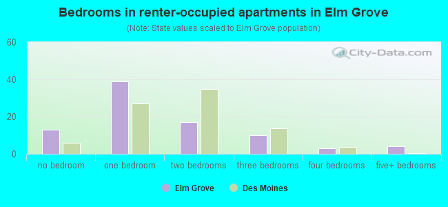 Bedrooms in renter-occupied apartments in Elm Grove