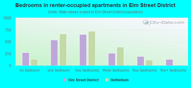 Bedrooms in renter-occupied apartments in Elm Street District