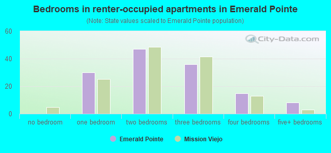 Bedrooms in renter-occupied apartments in Emerald Pointe