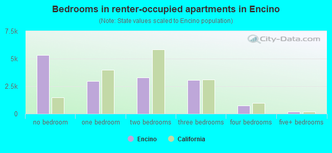 Bedrooms in renter-occupied apartments in Encino