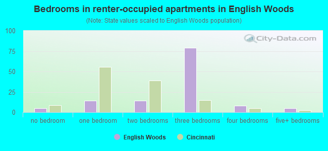 Bedrooms in renter-occupied apartments in English Woods