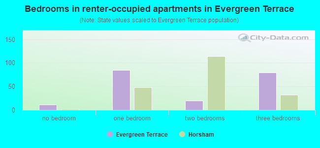 Bedrooms in renter-occupied apartments in Evergreen Terrace