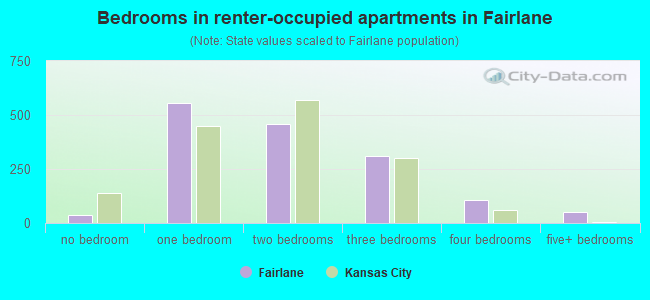 Bedrooms in renter-occupied apartments in Fairlane