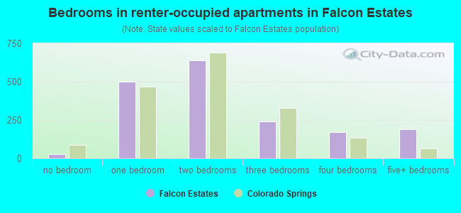 Bedrooms in renter-occupied apartments in Falcon Estates