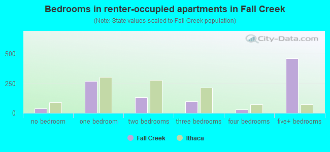 Bedrooms in renter-occupied apartments in Fall Creek
