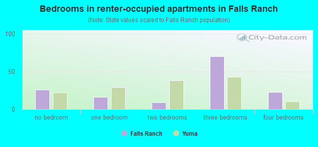 Bedrooms in renter-occupied apartments in Falls Ranch