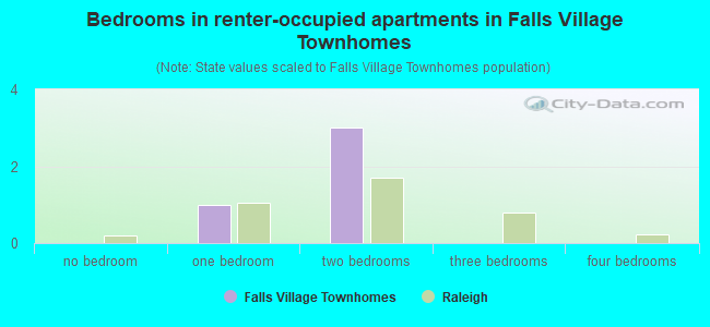 Bedrooms in renter-occupied apartments in Falls Village Townhomes