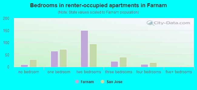 Bedrooms in renter-occupied apartments in Farnam