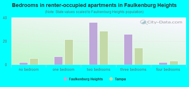 Bedrooms in renter-occupied apartments in Faulkenburg Heights