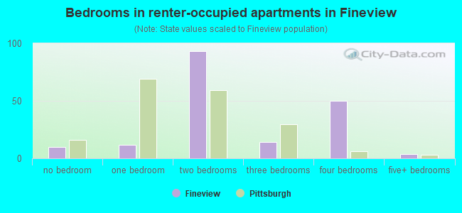 Bedrooms in renter-occupied apartments in Fineview