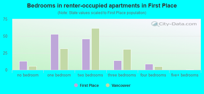 Bedrooms in renter-occupied apartments in First Place