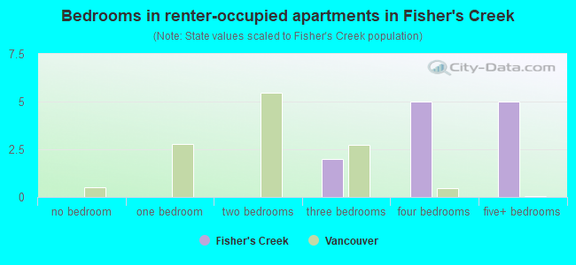 Bedrooms in renter-occupied apartments in Fisher's Creek