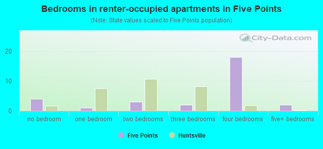 Bedrooms in renter-occupied apartments in Five Points