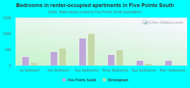 Bedrooms in renter-occupied apartments in Five Points South