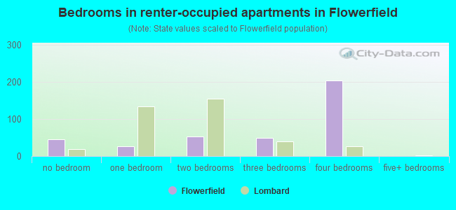 Bedrooms in renter-occupied apartments in Flowerfield