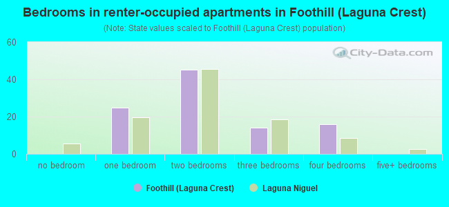 Bedrooms in renter-occupied apartments in Foothill (Laguna Crest)