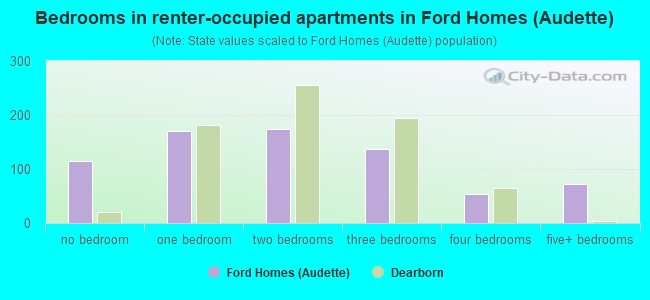 Bedrooms in renter-occupied apartments in Ford Homes (Audette)