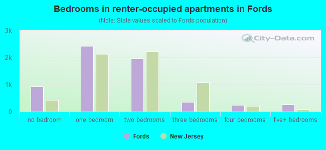 Bedrooms in renter-occupied apartments in Fords