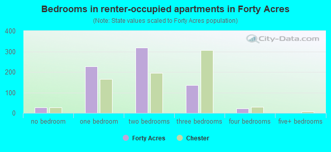Bedrooms in renter-occupied apartments in Forty Acres