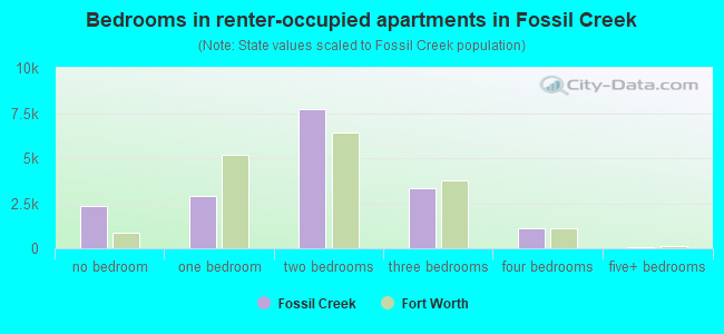 Bedrooms in renter-occupied apartments in Fossil Creek