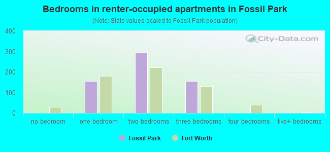 Bedrooms in renter-occupied apartments in Fossil Park