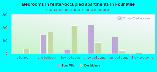 Bedrooms in renter-occupied apartments in Four Mile