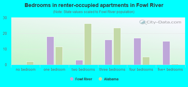 Bedrooms in renter-occupied apartments in Fowl River