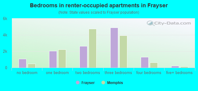Bedrooms in renter-occupied apartments in Frayser