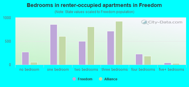 Bedrooms in renter-occupied apartments in Freedom