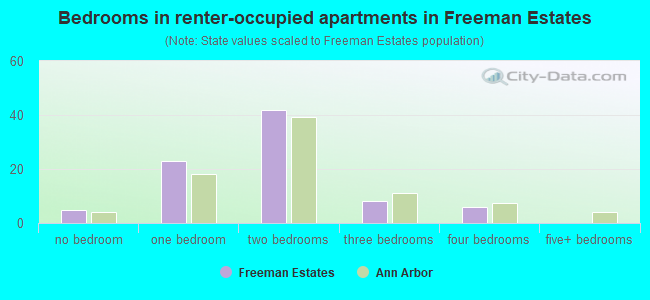 Bedrooms in renter-occupied apartments in Freeman Estates