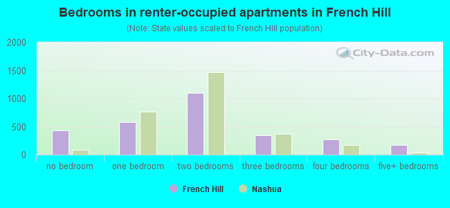 Bedrooms in renter-occupied apartments in French Hill