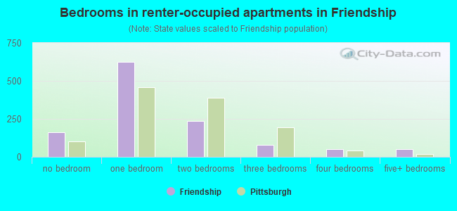 Bedrooms in renter-occupied apartments in Friendship