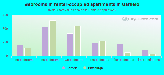 Bedrooms in renter-occupied apartments in Garfield