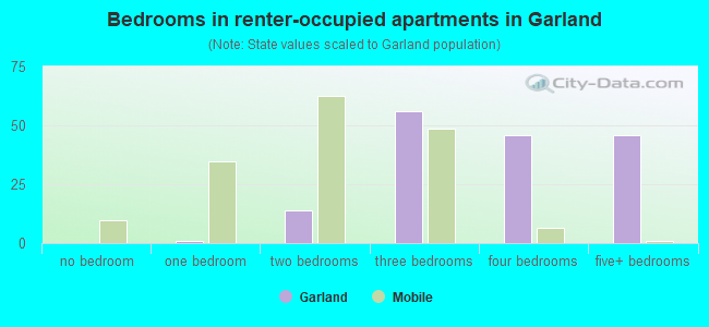 Bedrooms in renter-occupied apartments in Garland