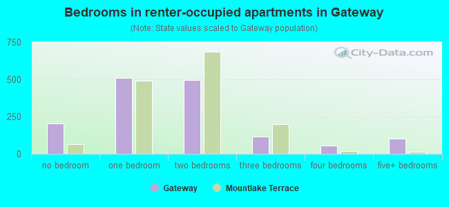 Bedrooms in renter-occupied apartments in Gateway